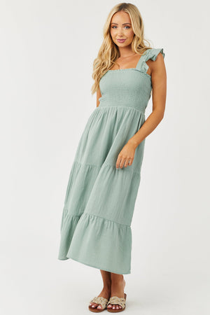 Deep Seafoam Criss Cross Back Woven Maxi Dress