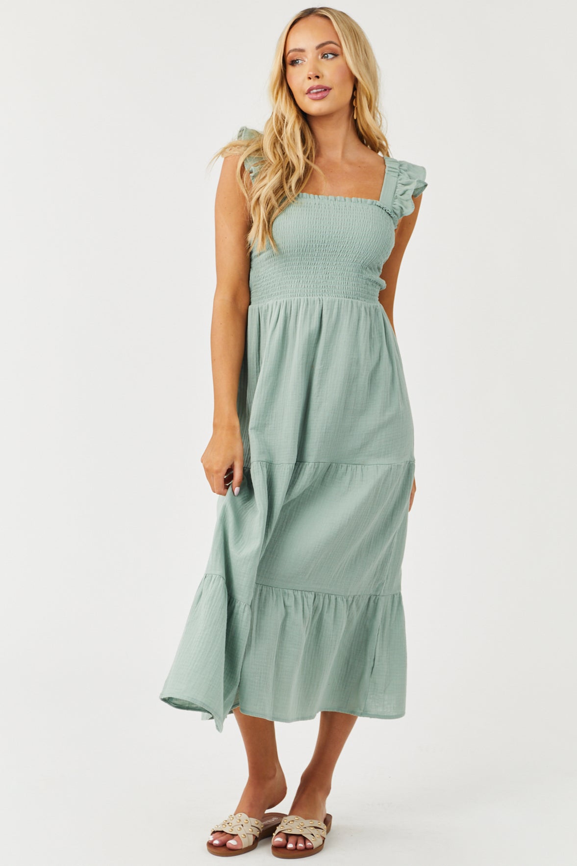 Deep Seafoam Criss Cross Back Woven Maxi Dress