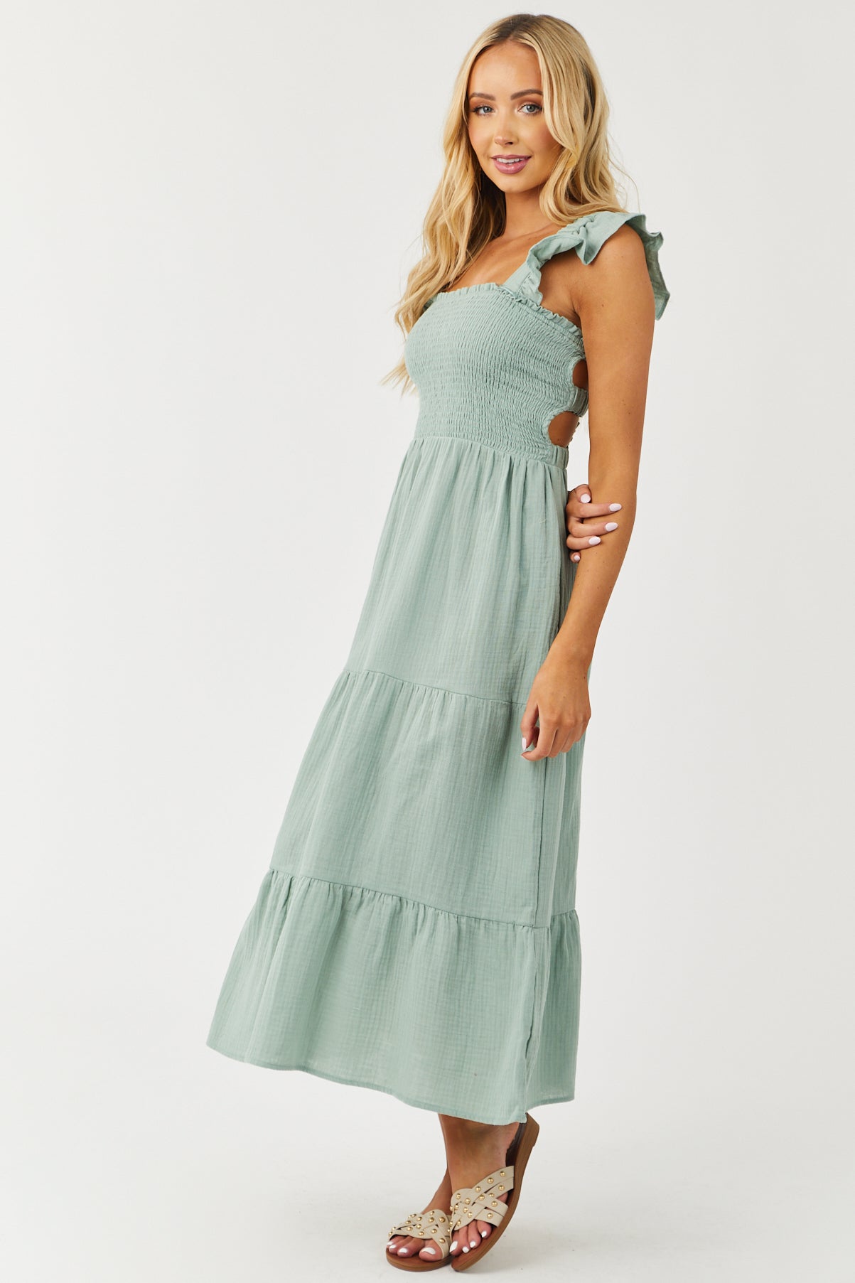 Deep Seafoam Criss Cross Back Woven Maxi Dress