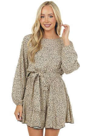 Desert Sand Animal Print Long Sleeve Woven Romper