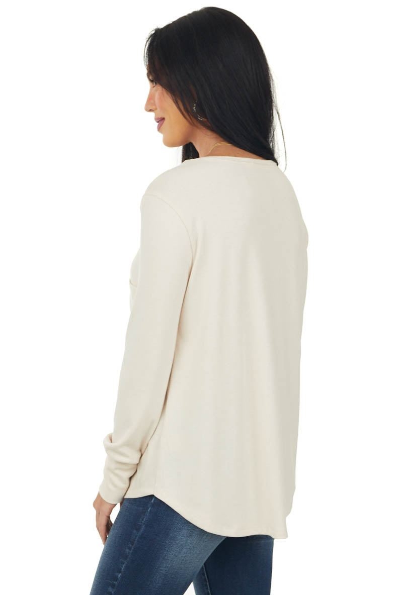 Desert Sand Comfy Henley V Neck Long Sleeve Top