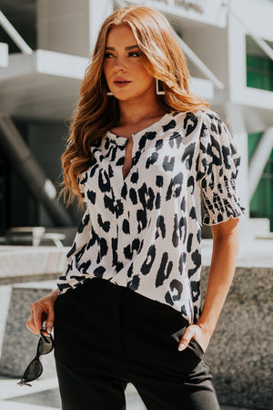 Desert Sand Leopard Print Puff Sleeve Blouse