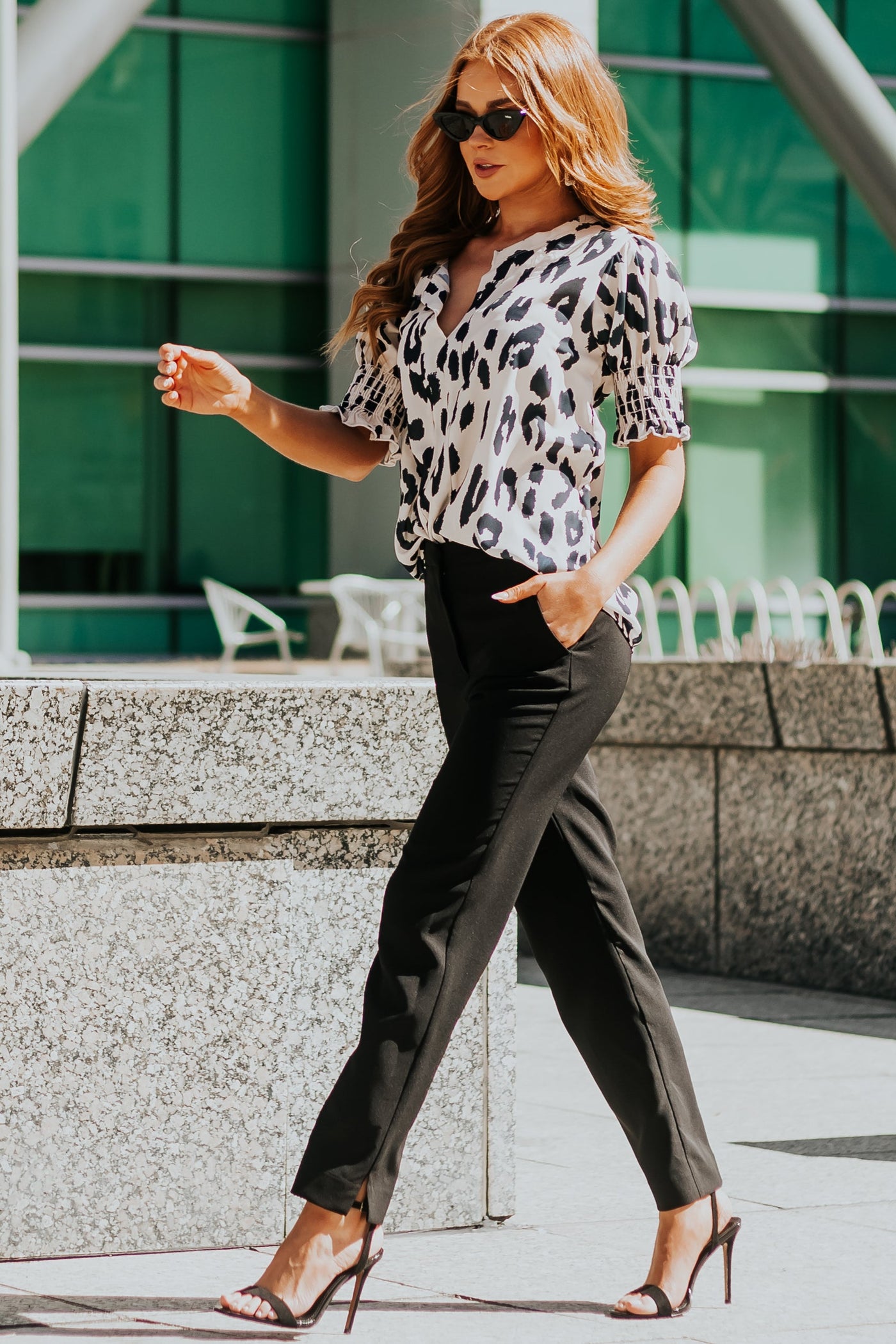 Desert Sand Leopard Print Puff Sleeve Blouse