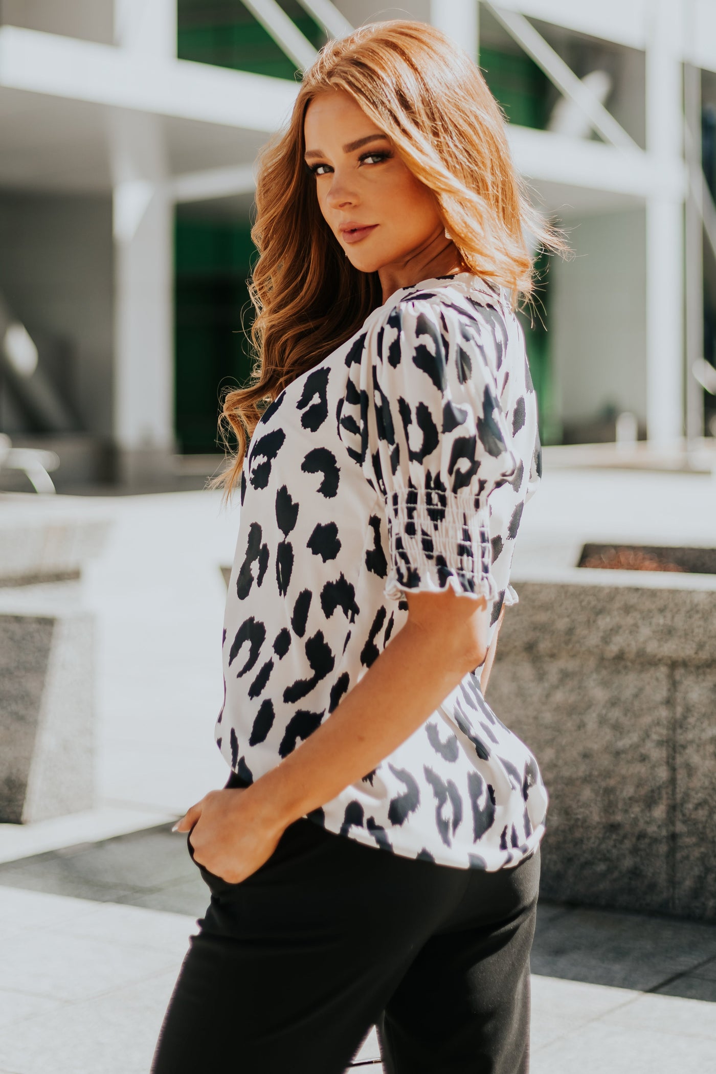 Desert Sand Leopard Print Puff Sleeve Blouse