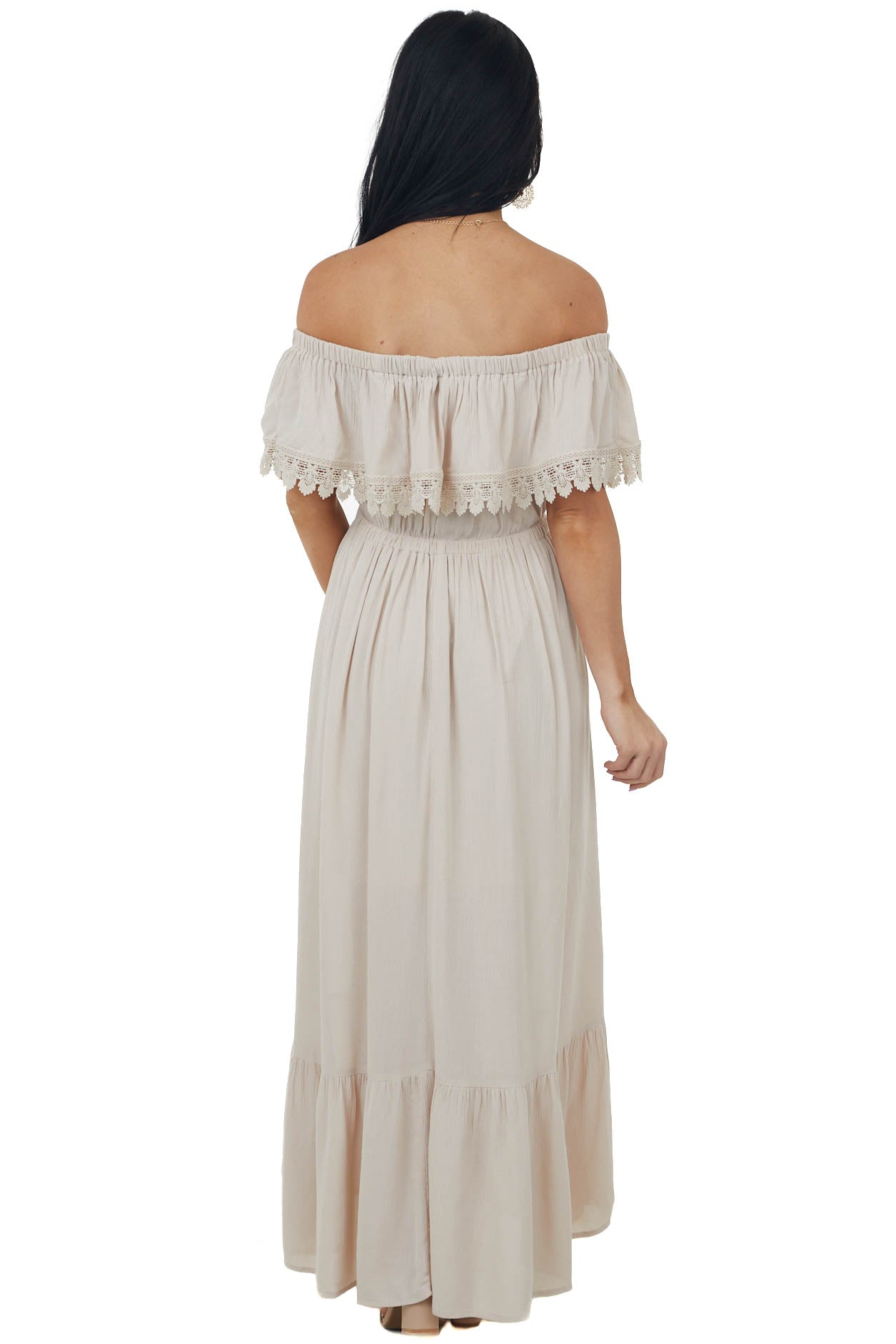 Desert Sand Off Shoulder Lace Detail Maxi Dress