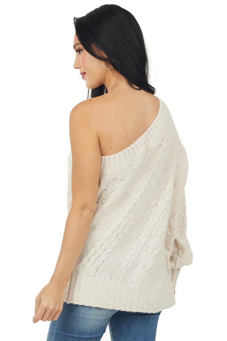 Desert Sand One Shoulder Cable Knit Sweater