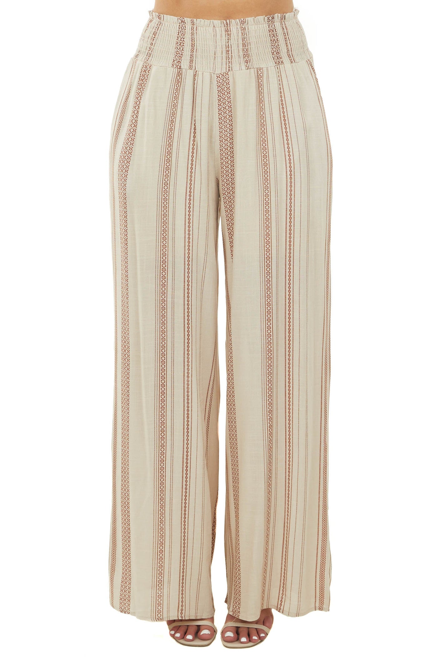 Desert Sand Printed Stripe Wide Leg Pants
