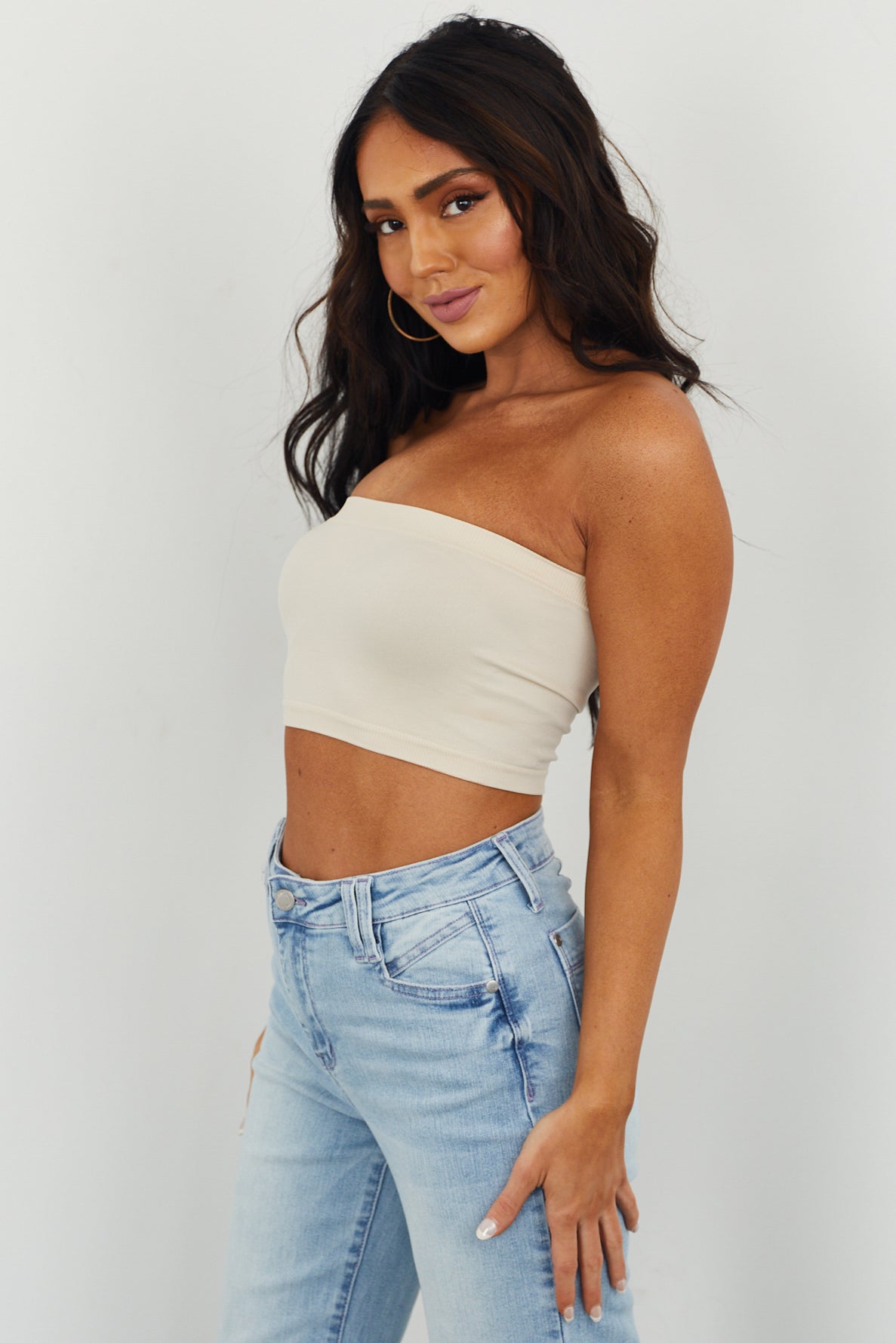 Desert Sand Solid Stretchy Knit Bandeau