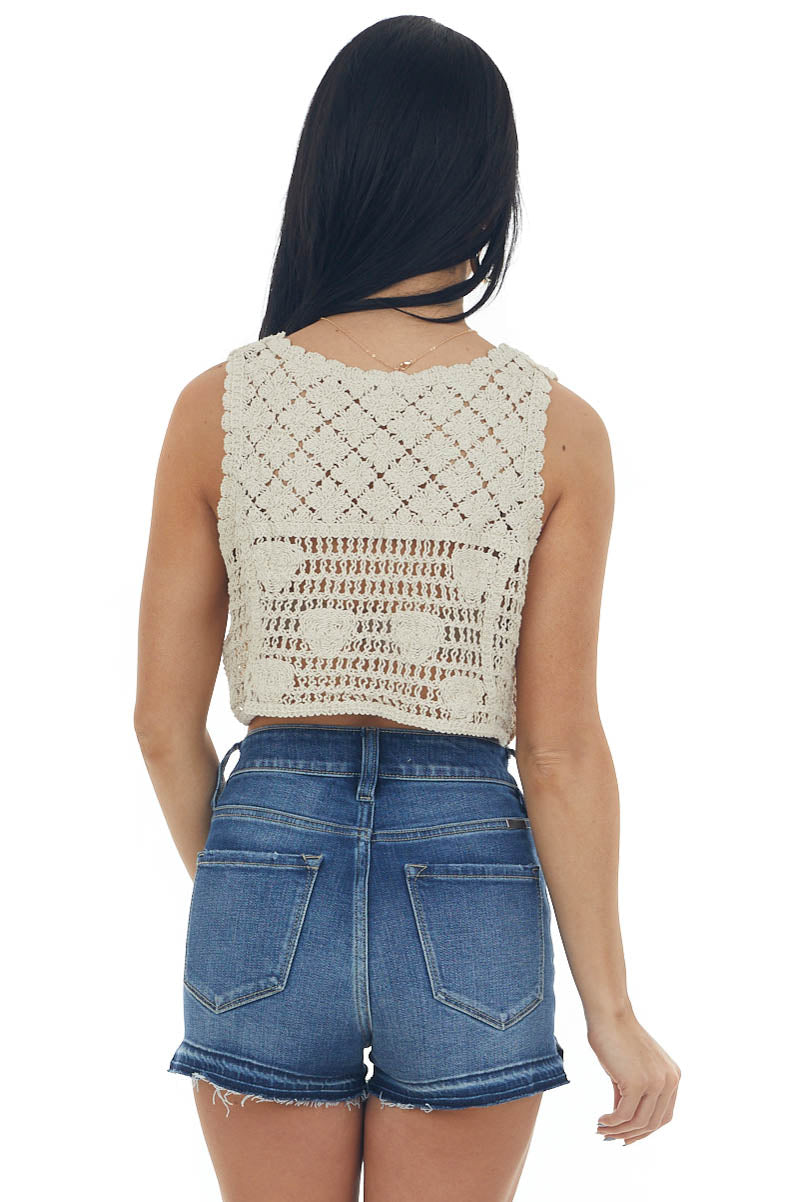 Desert Sand Sunflower Crochet Cropped Tank Top