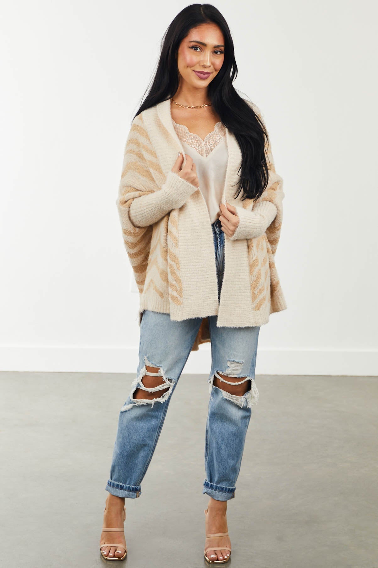 Desert Sand and Beige Zebra Print Cardigan