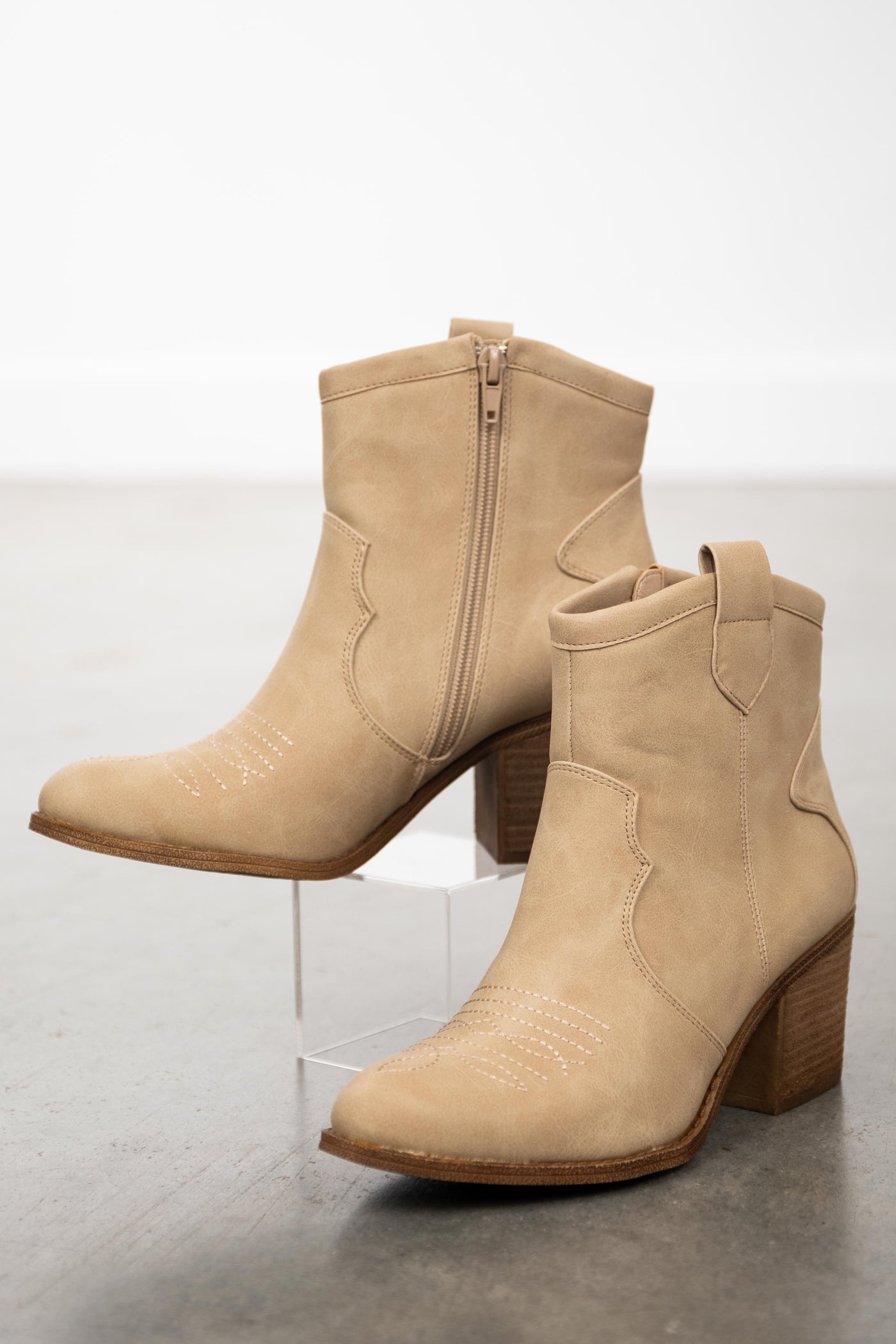Desert Sand Faux Leather Western Style Booties