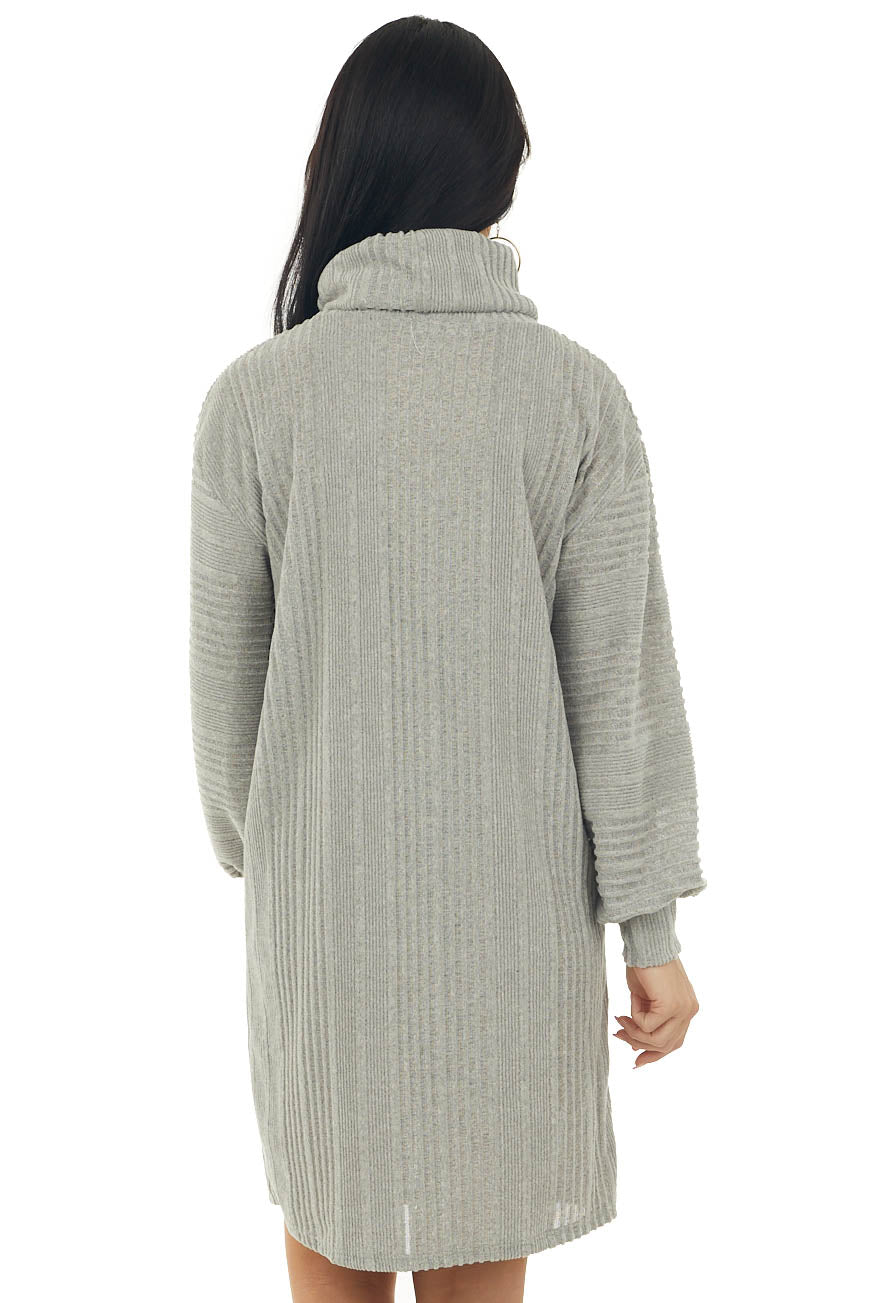 Dove Grey Brushed Long Sleeve Loose Knit Short Sweater Dress