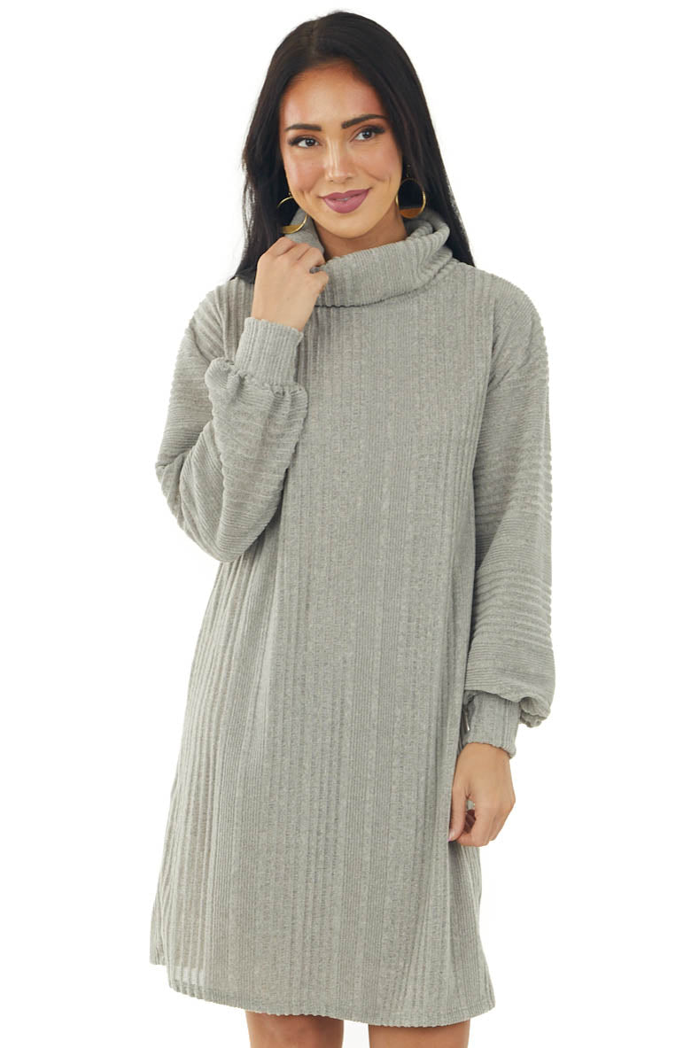 Dove Grey Brushed Long Sleeve Loose Knit Short Sweater Dress