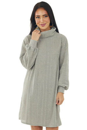 Dove Grey Brushed Long Sleeve Loose Knit Short Sweater Dress