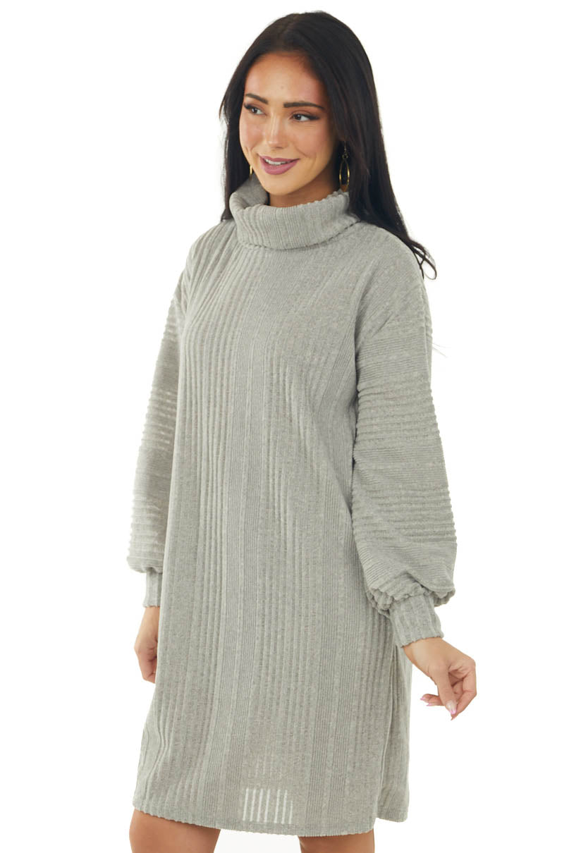 Dove Grey Brushed Long Sleeve Loose Knit Short Sweater Dress