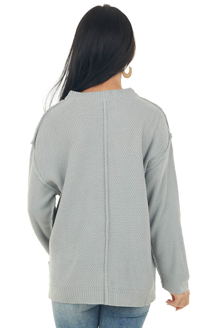 Dove Grey Drop Shoulder Henley Knit Sweater