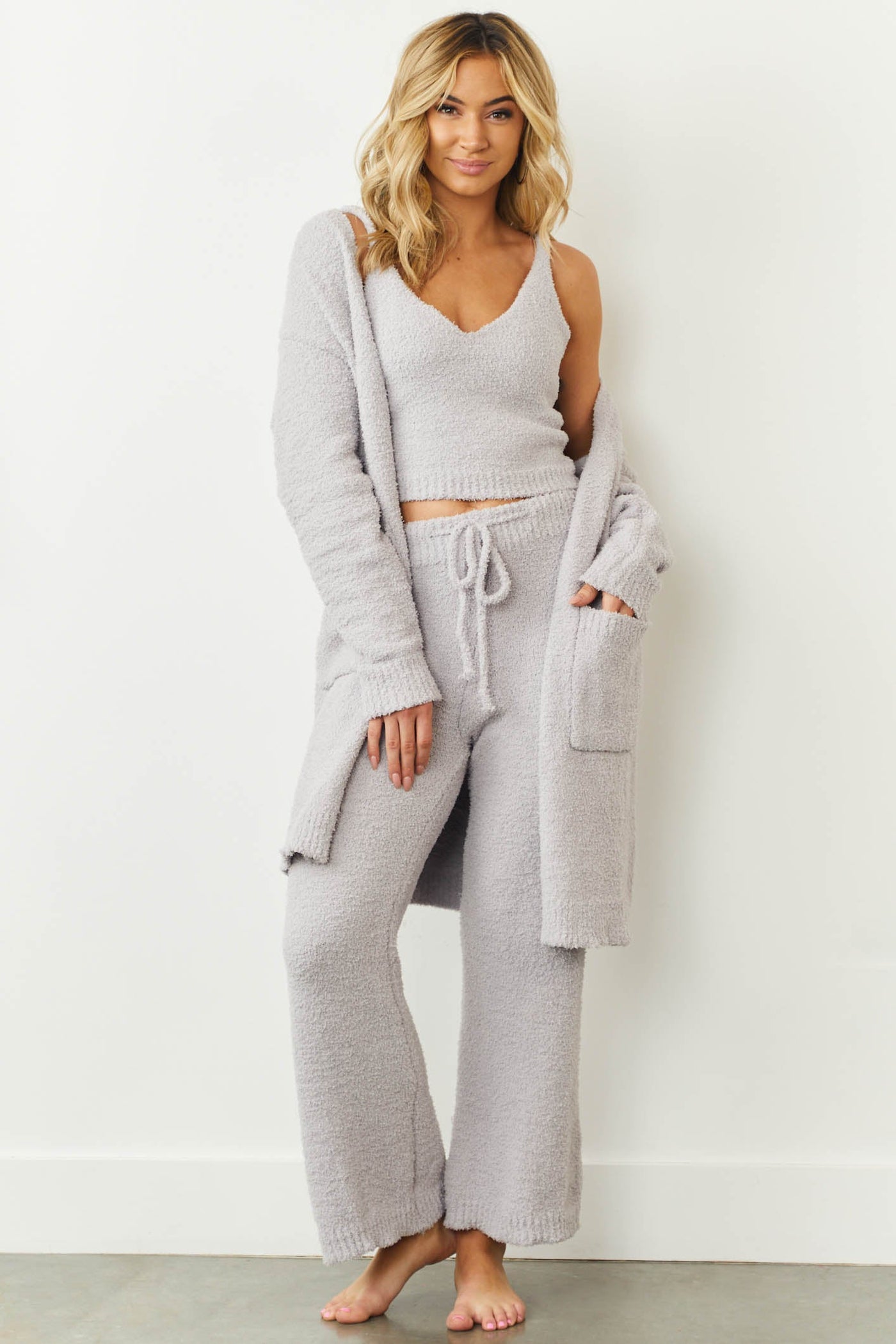 Dove Grey Long Sleeve Fuzzy Knit 3 Piece Set