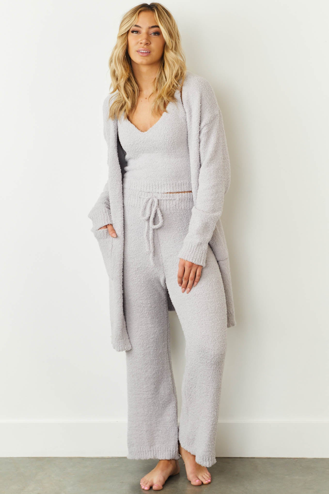 Dove Grey Long Sleeve Fuzzy Knit 3 Piece Set