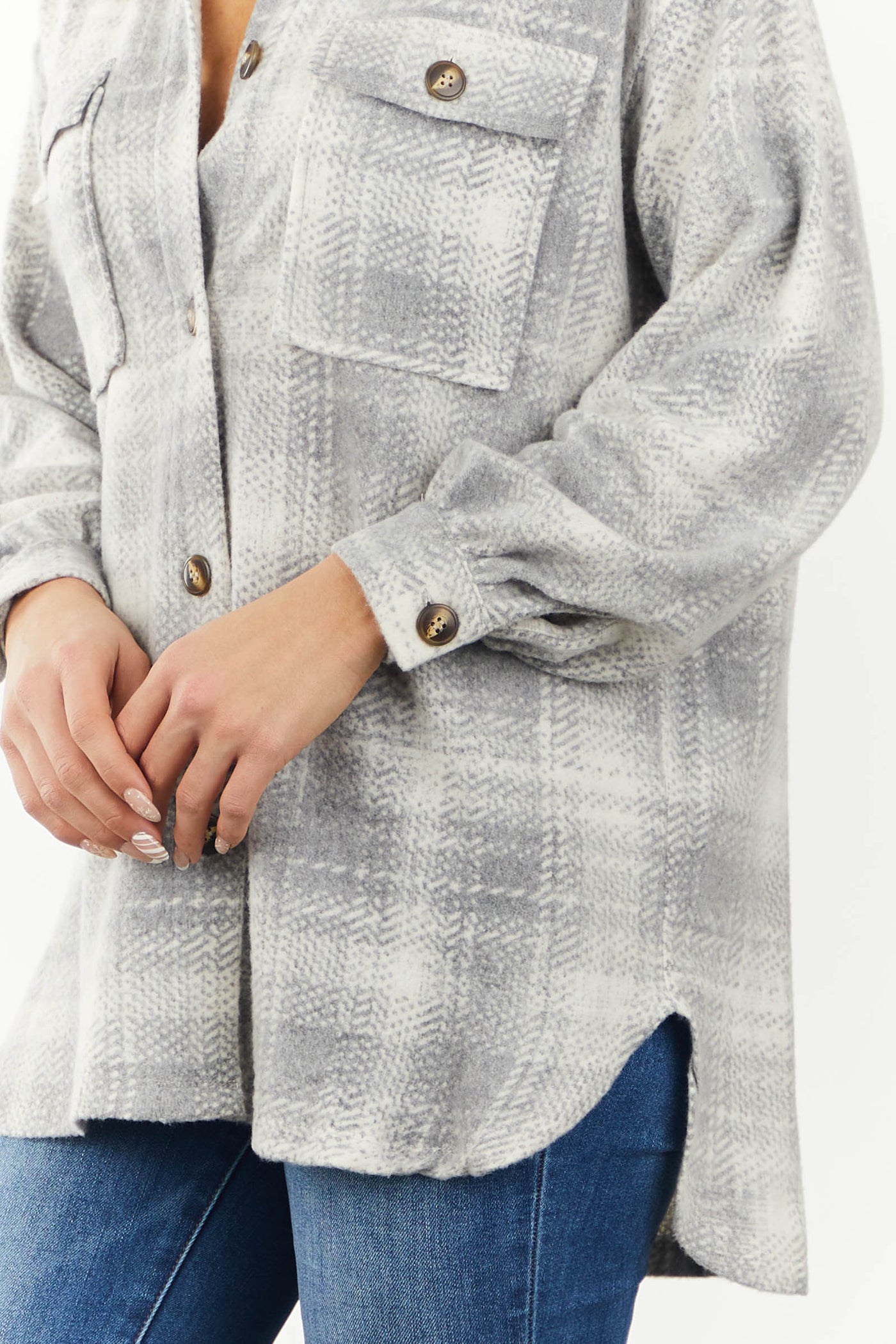 Dove Grey Plaid Lightweight Soft Shirt Jacket