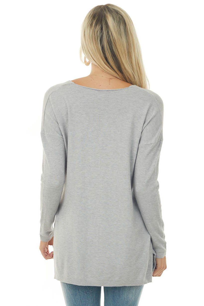 Dove Grey V Neck Lightweight Soft Knit Sweater
