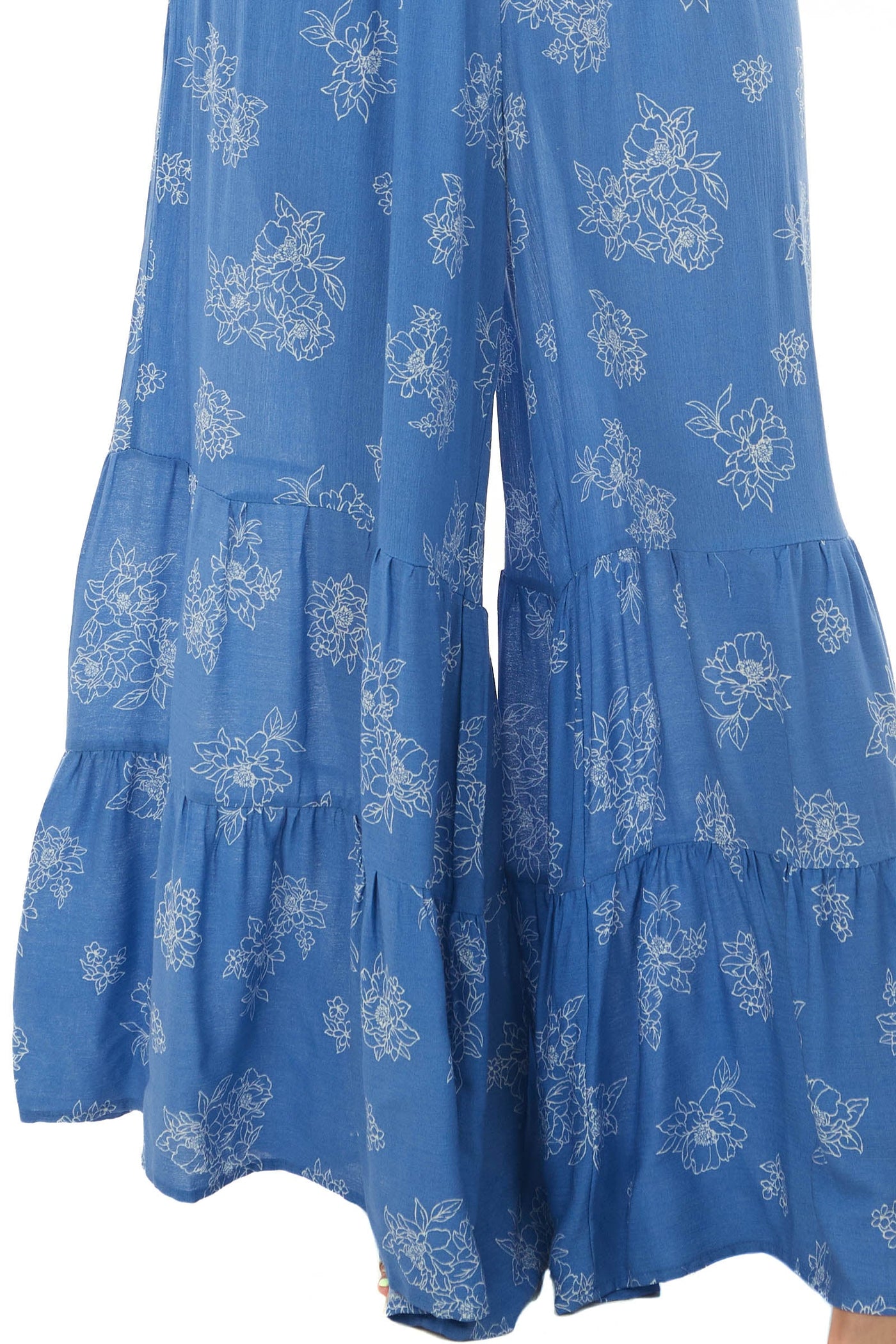 Dusty Blue Floral Sleeveless Smocked Jumpsuit