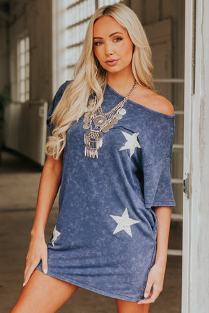 Dusty Blue Washed Vintage Star Tee Shirt Dress