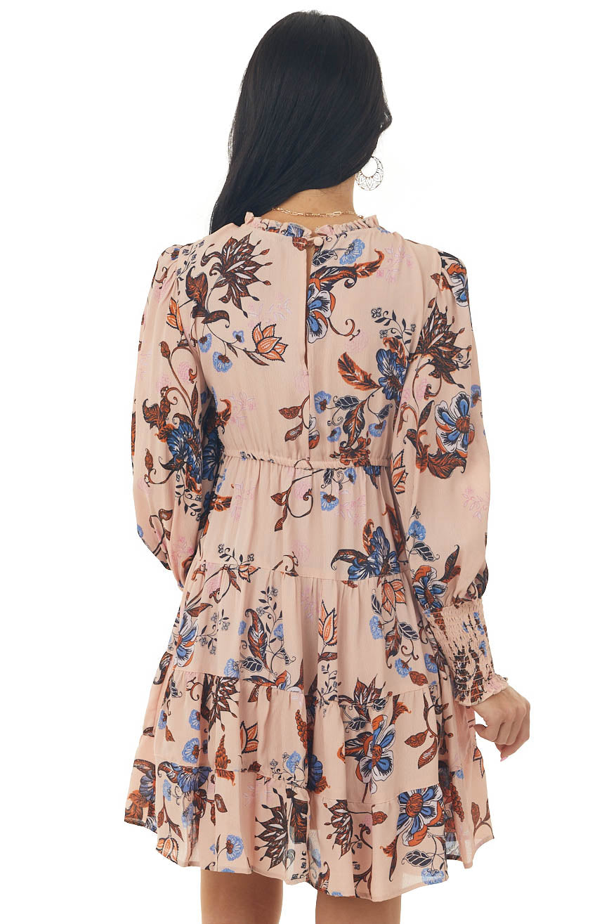 Dusty Blush Floral Print Babydoll Tiered Dress