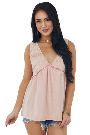 Dusty Blush Mineral Wash V Neck Knit Tank Top