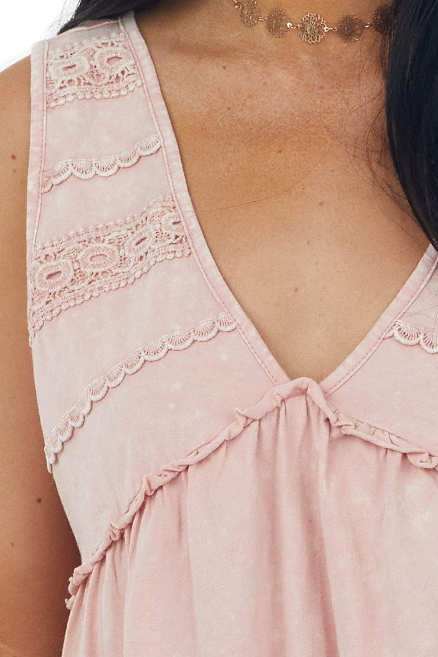 Dusty Blush Mineral Wash V Neck Knit Tank Top