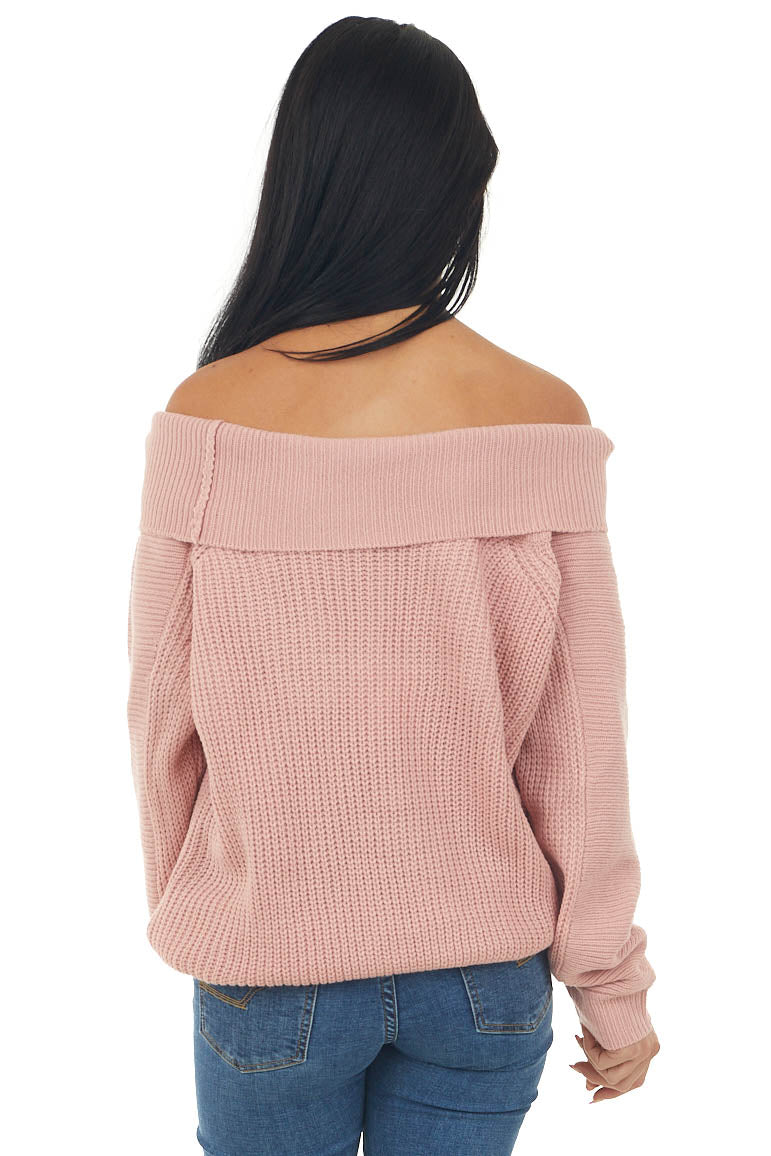 Dusty Blush Off Shoulder Long Sleeve Knit Sweater