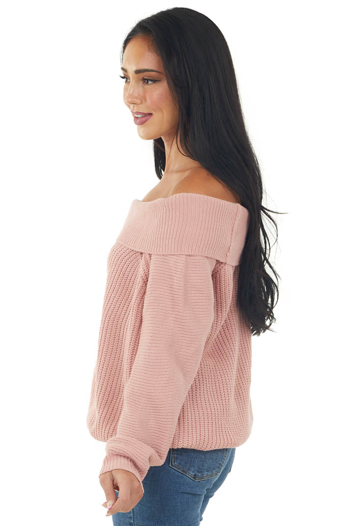 Dusty Blush Off Shoulder Long Sleeve Knit Sweater
