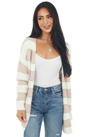 Dusty Blush Striped Metallic Detailed Cardigan