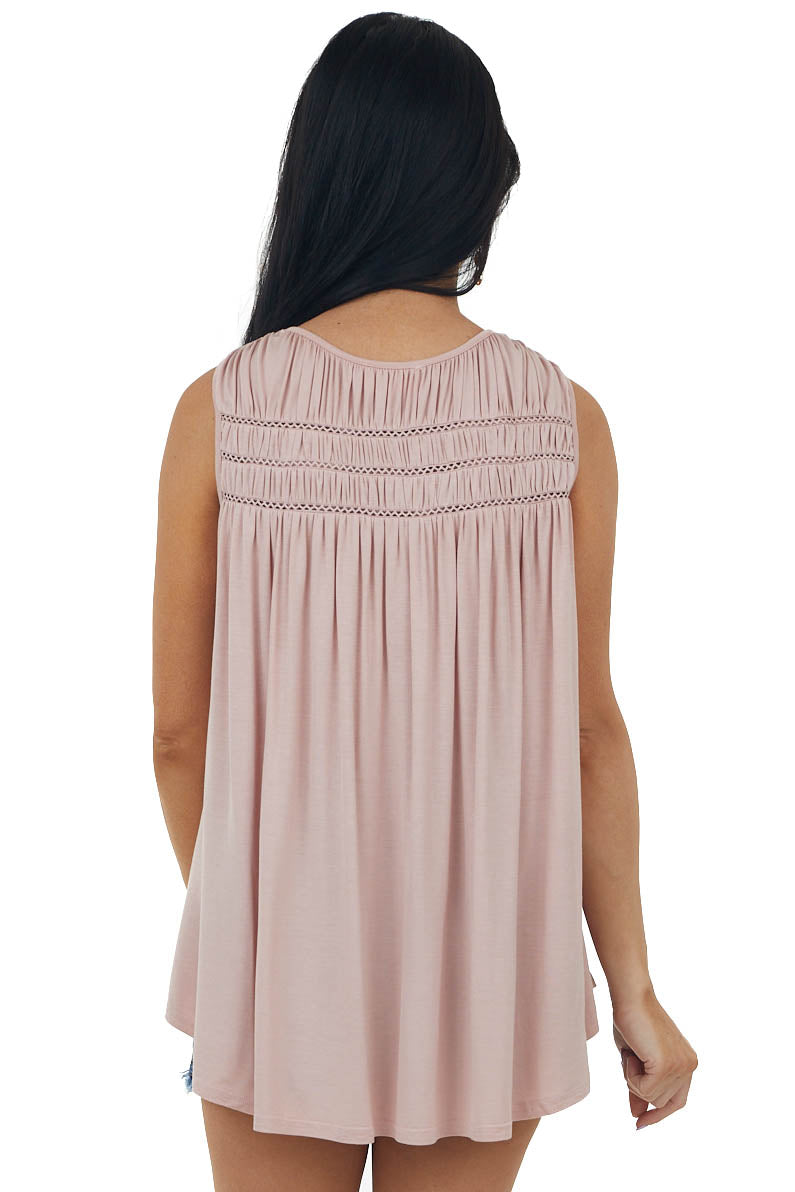 Dusty Blush Textured Yoke Swing Knit Tank Top