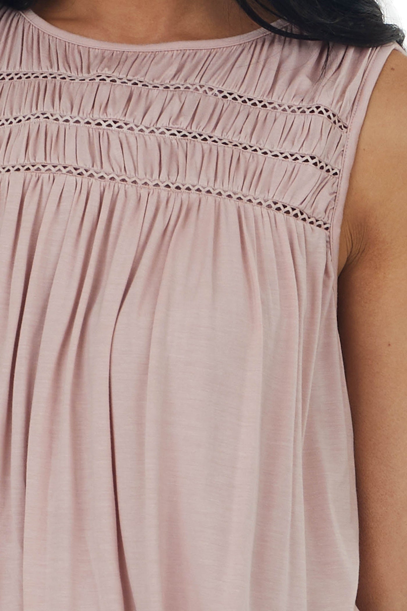 Dusty Blush Textured Yoke Swing Knit Tank Top