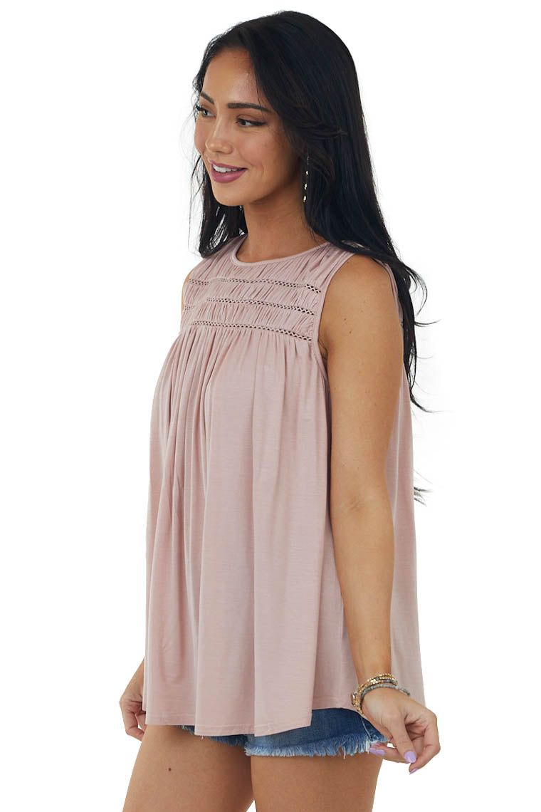 Dusty Blush Textured Yoke Swing Knit Tank Top