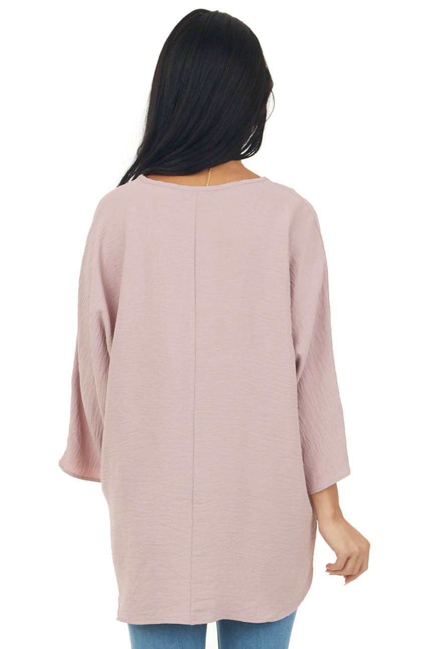 Dusty Blush V Neckline Linen Textured Woven Top