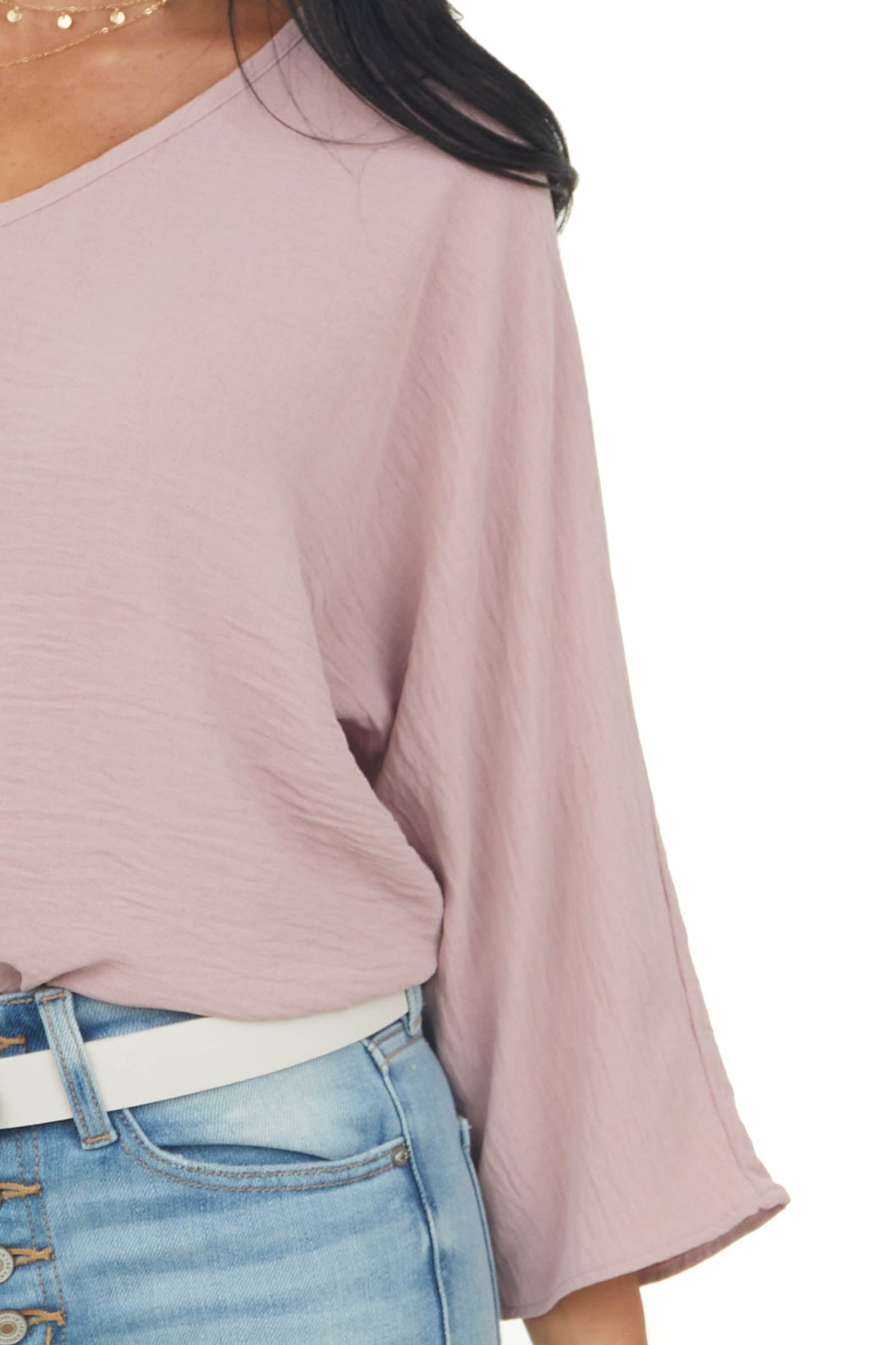 Dusty Blush V Neckline Linen Textured Woven Top