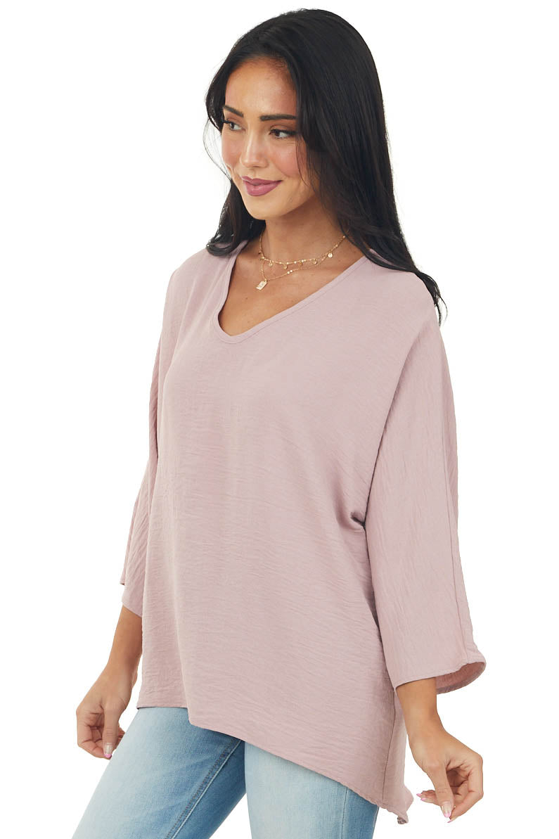 Dusty Blush V Neckline Linen Textured Woven Top