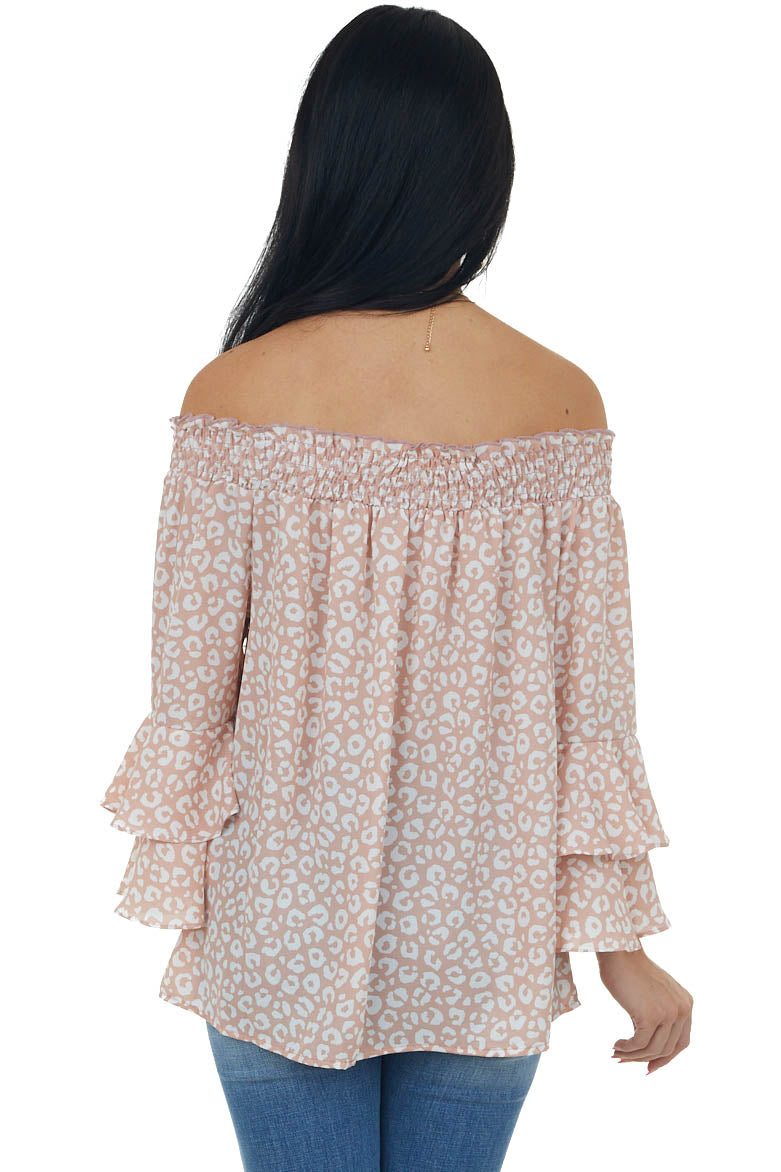 Dusty Blush and Ivory Leopard Print Off the Shoulder Blouse