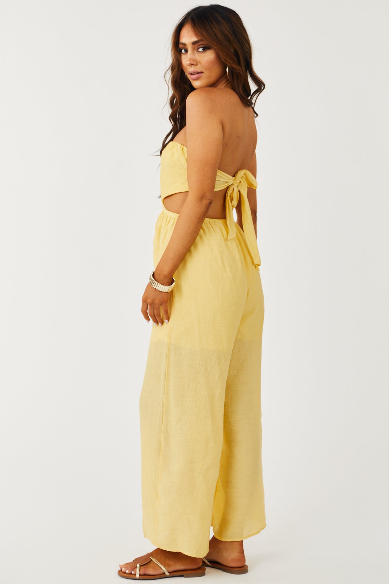 Dusty Lemon Strapless Waist Cut Out Jumpsuit