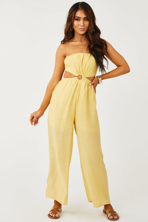 Dusty Lemon Strapless Waist Cut Out Jumpsuit
