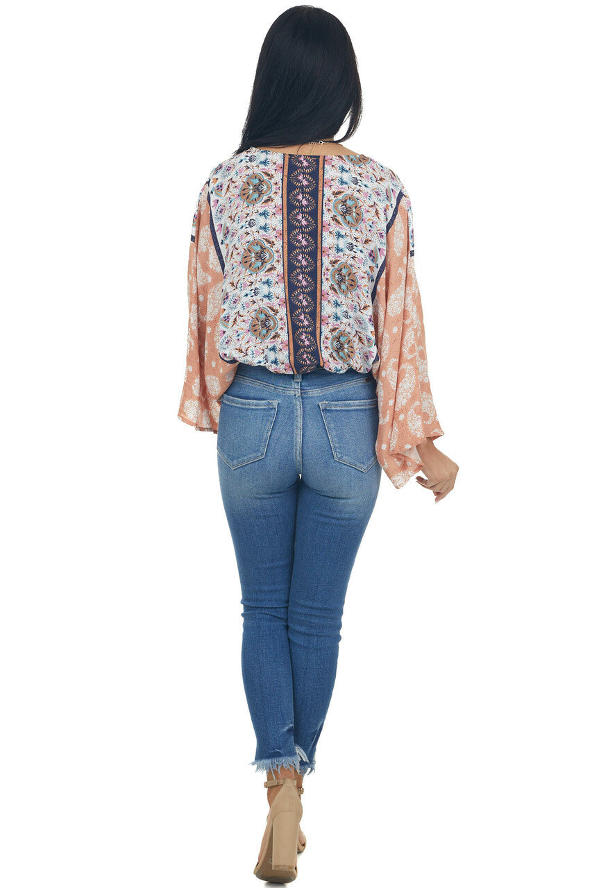 Dusty Peach Multiprint Surplice Bodysuit 