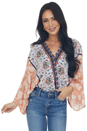 Dusty Peach Multiprint Surplice Bodysuit 