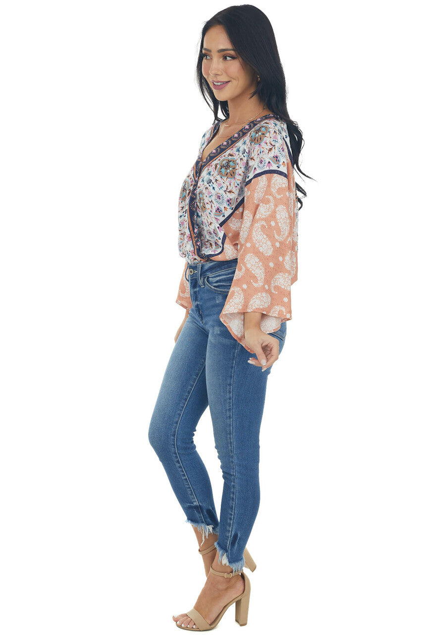 Dusty Peach Multiprint Surplice Bodysuit 