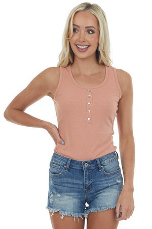 Dusty Peach Sleeveless Ribbed Knit Bodysuit