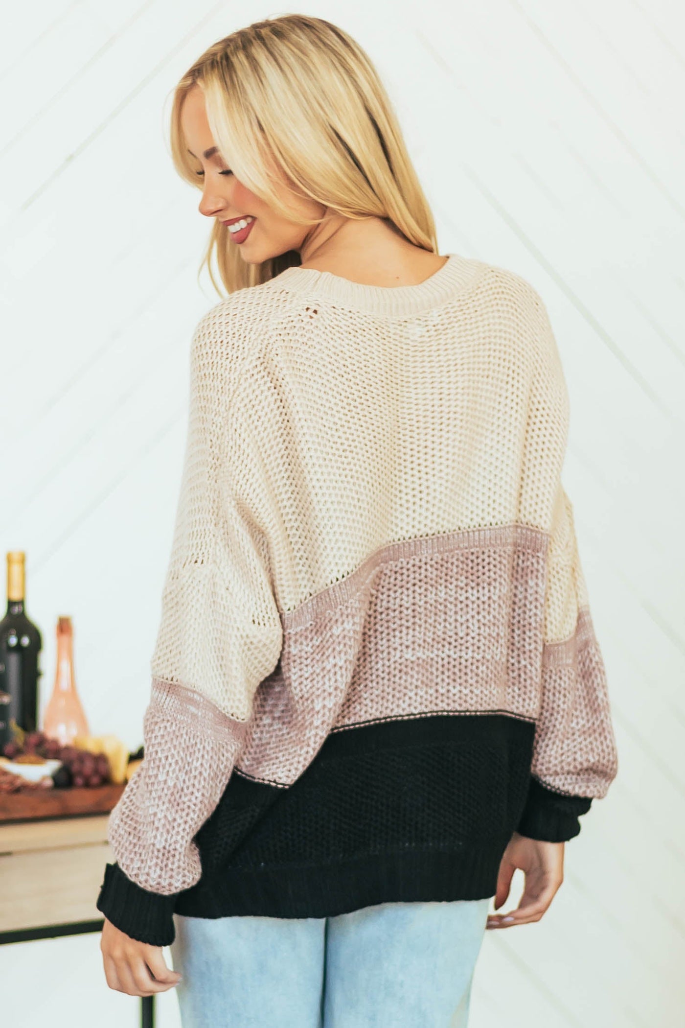 Dusty Rose Colorblock Drop Shoulder Sweater