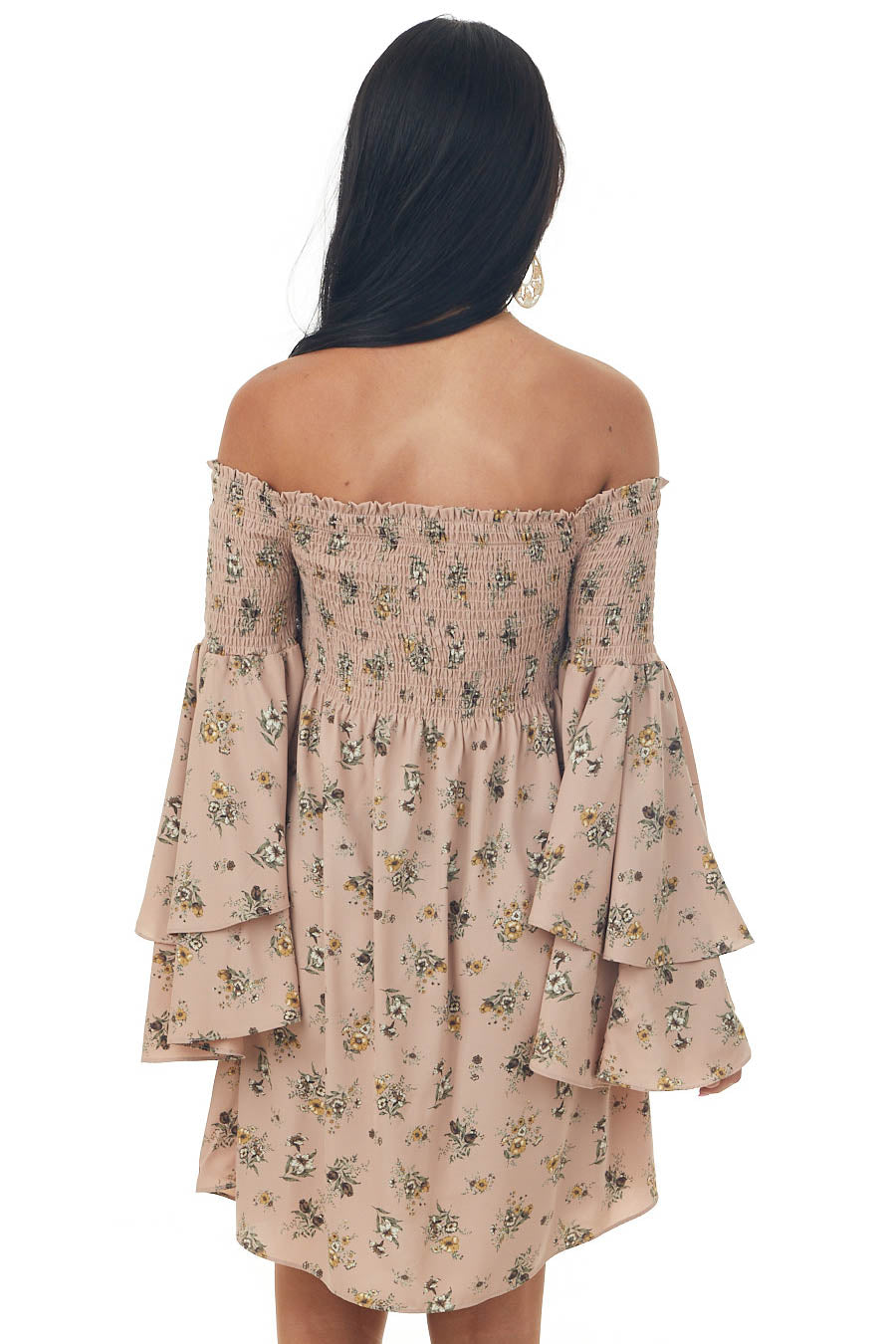 Dusty Rose Floral Print Off the Shoulder Mini Dress