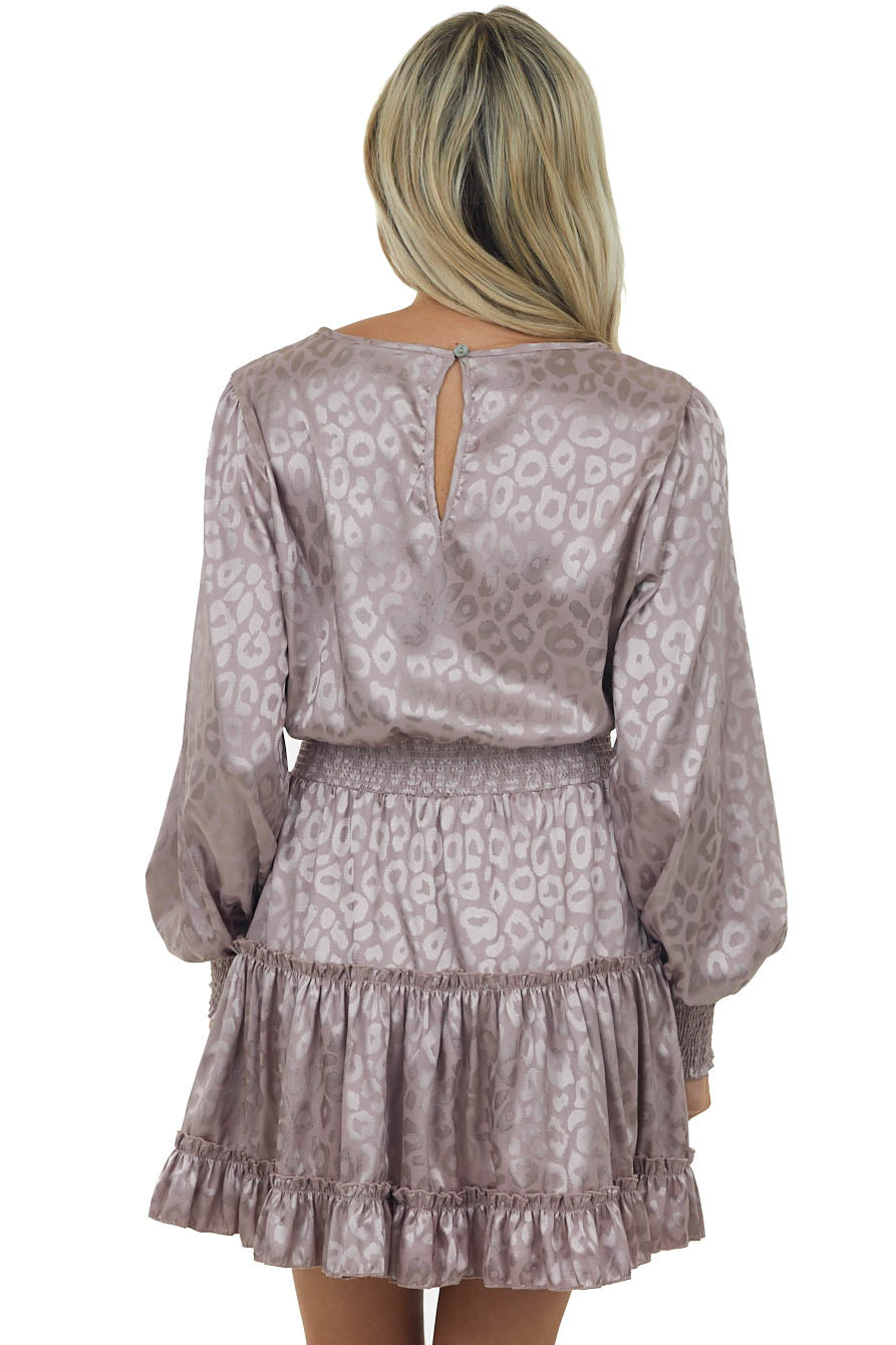 Dusty Rose Leopard Print Satin Smocked Short Dress