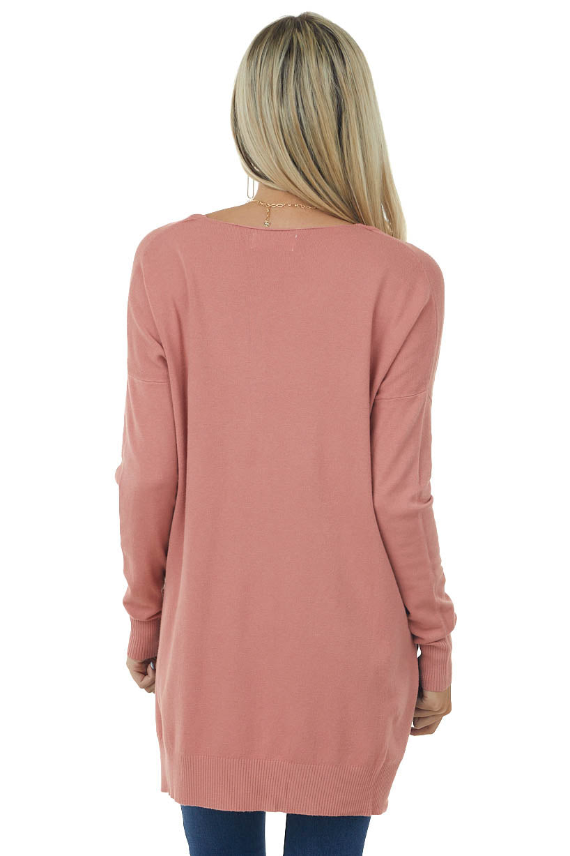Dusty Rose Oversized High Low Hem Knit Tunic Top