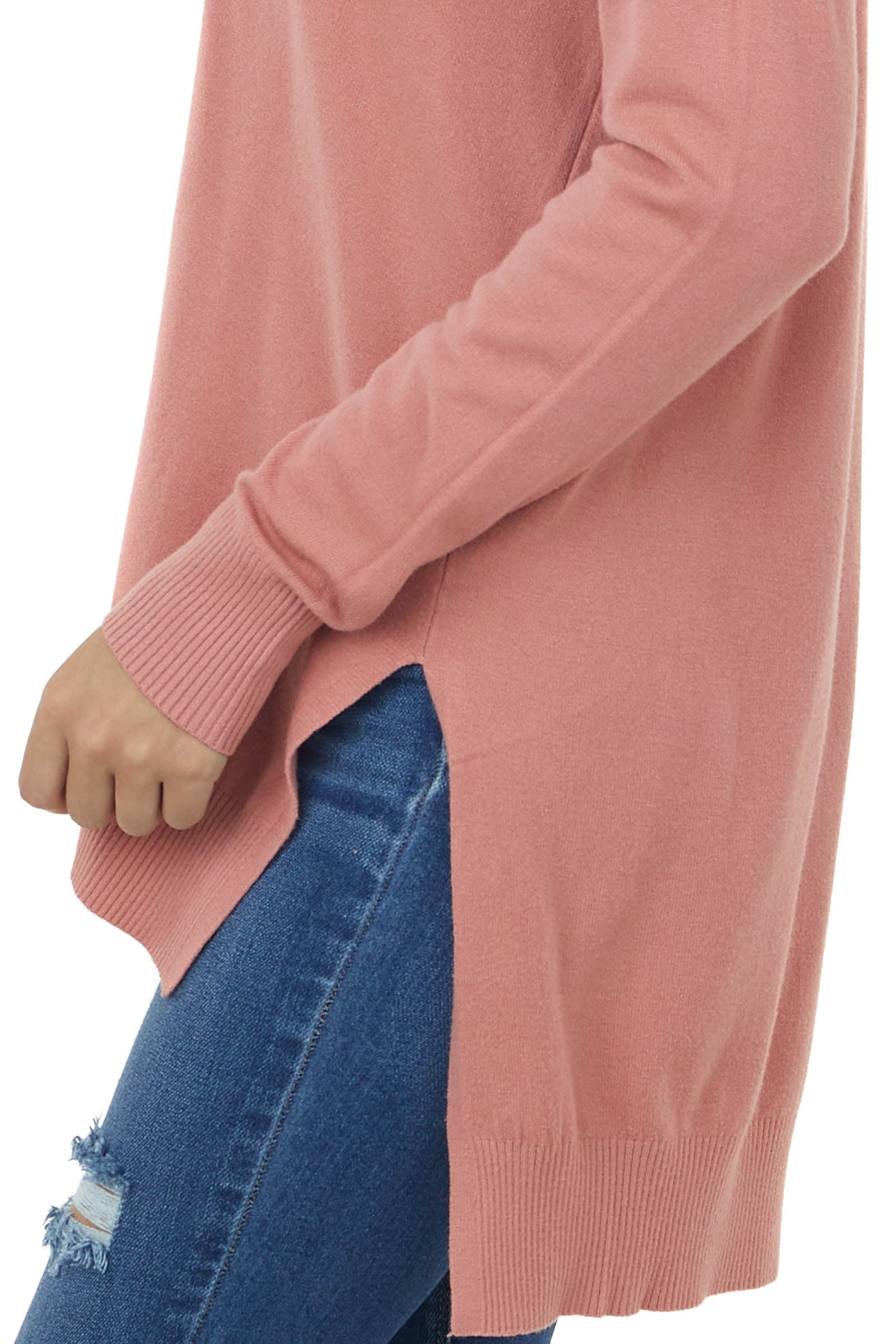 Dusty Rose Oversized High Low Hem Knit Tunic Top